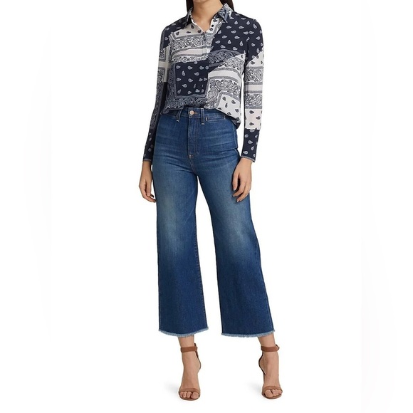 ALICE + OLIVIA Willa Placket Bandana-Print Top 100% Silk SZ M - Picture 2 of 8